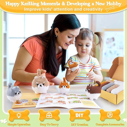 Crochet Kit for Beginners- 4 PCS Fat Shiba Inu Crochet Kits for Adults, 4PCS Corgi Dog Crochet Animal Kit with Step-by-Step Video Tutorials, Yarn, Crochet Hook, Instructions DIY Knitting Kit