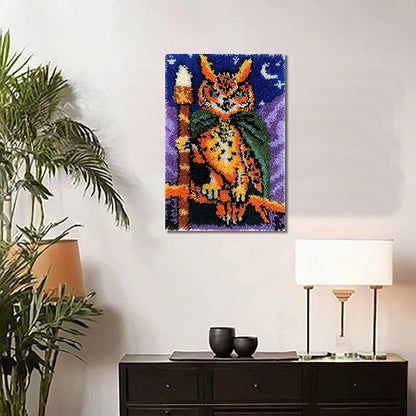 KitsMaster Owl Wizard Latch Hook Kit – Pre-Printed Canvas, Color-Coded Yarn, Starry Night Rug Craft for Adults & Beginners, 23.6''x15.8'' (Whimsical Forest Watcher)