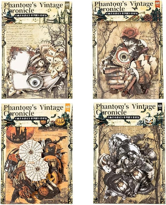 240 Pieces Dark Horror Themed Stickers and Scrapbook Paper Kit, 4 Pack Aesthetic Decorative Scrapbook Stickers for Scrapbooking, Journaling, DIY Crafts and Planner Supplies