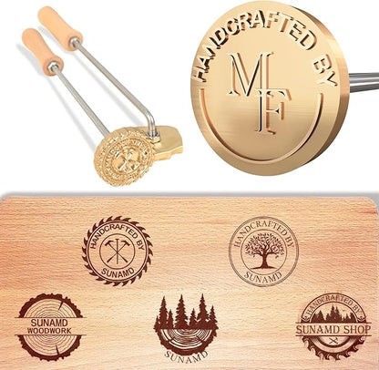 Sunamd Custom Branding Iron for Wood, Durable Wood Branding Iron Personalized Wood Burning Stamp, Make Your Own Metal Logo Stamp for Leather Food Paper Plastic, Wedding Gifts Woodworking Tools(2")