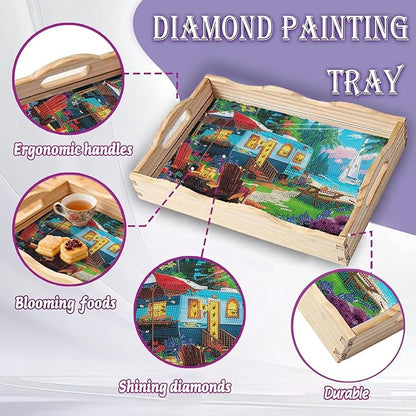 EWJRNSF Diamond Art Kits for Adults Wooden Serving Trays with Handles, 5D Diamond Painting Big Gem Arts and Craft Gifts Trays Decor Gift Home Decor (CP038-2)