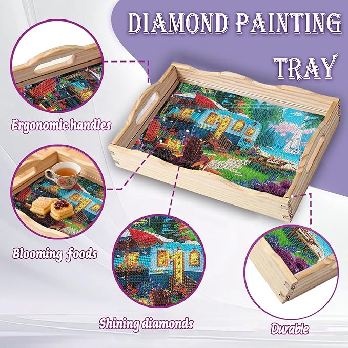 EWJRNSF Diamond Art Kits for Adults Wooden Serving Trays with Handles, 5D Diamond Painting Big Gem Arts and Craft Gifts Trays Decor Gift Home Decor (CP038)