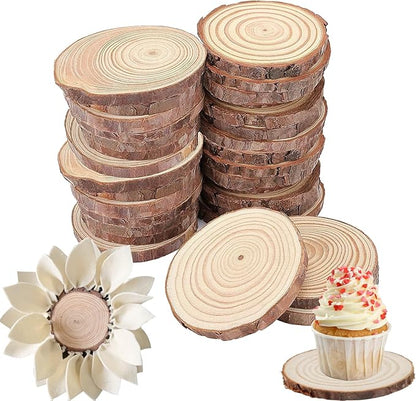 ZOENHOU 30 PCS 5.1-5.5 Inch Natural Wood Slices, 13-14cm Unfinished Round Wood Disc Coasters Wooden Slice with Bark for Centerpieces Table DIY Craft Art Painting Wedding Rustic Decoration Christmas