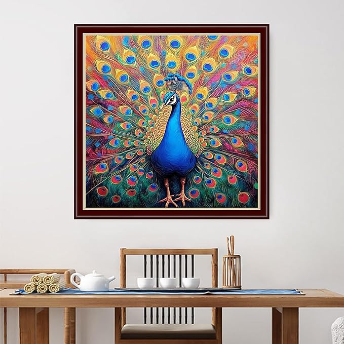 Dimensean Stamped Cross Stitch Kits Full Range of Embroidery Patterns Starter Kits for Beginners Adult DIY Cross Stitches Needlepoint Kits 11CT-Colorful Peacock 18x18 inch