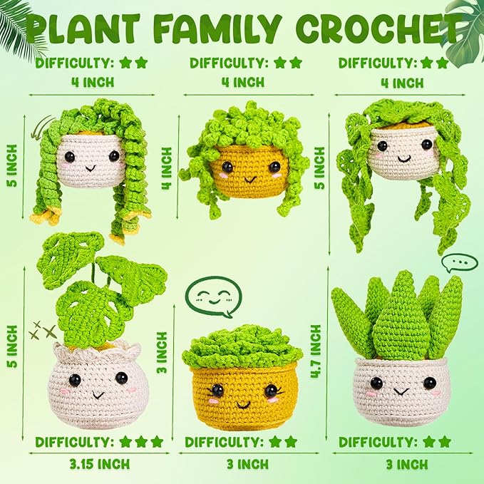 MAGIMUSE Crochet Kit for Beginners,Crochet Starter Kits with Step-by-Step Video Tutorials, DIY Craft Kits Amigurumi Knitting Supplies, Monstera Plant Family (40%+ Yarn)