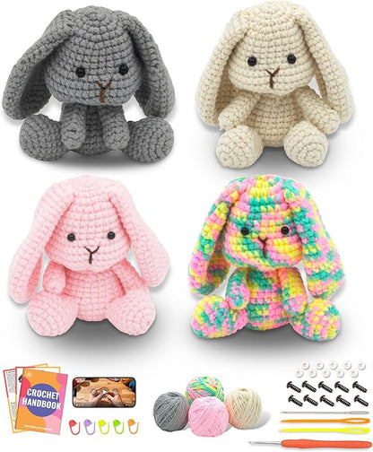 PAITIN Crochet Kit for Beginners – DIY Bunny Amigurumi Crochet Project Kit with Step-by-Step Video Tutorials, Beginner Handbook and All Materials Included