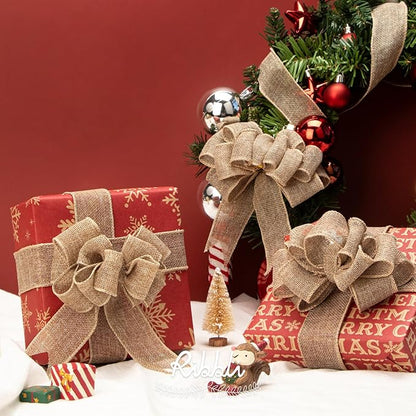 Ribbli Burlap Wired Edge Ribbon,1-1/2 Inch x 10 Yard,Natural,Solid for Big Bow,Wreath,Tree, Outdoor Decoration
