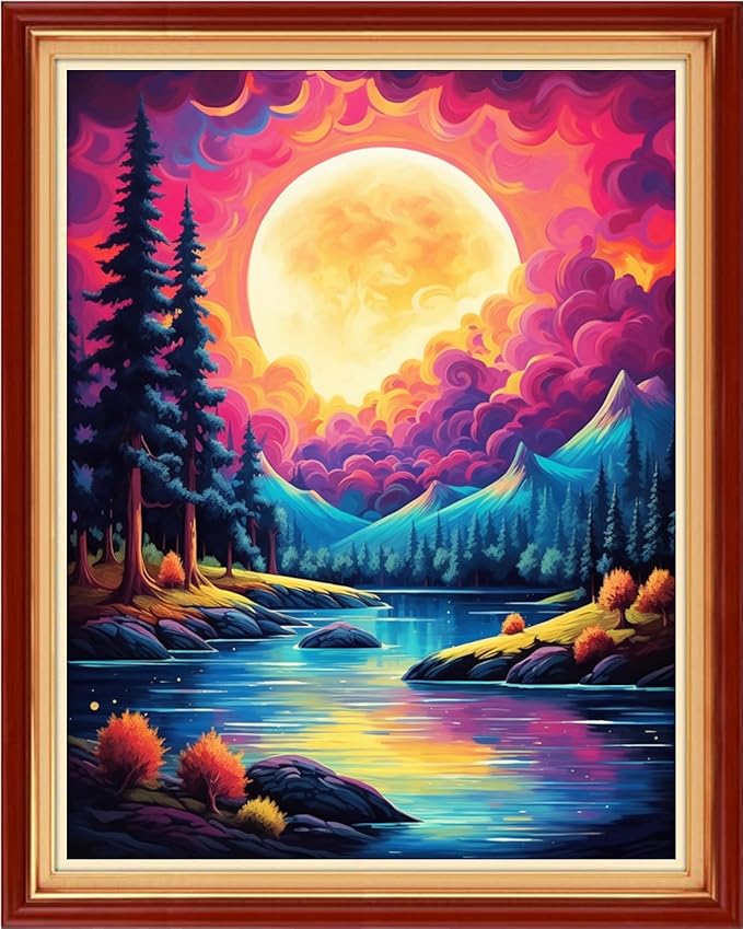 Dooxvey Cross Stitch Kits for Adults Stamped Full Range of Embroidery Starter Kits for Beginners 11CT Printed Cross Stitch Patterns Needlepoint Kits Stamped Crossstitch-Moon Scenery 16x20 inch