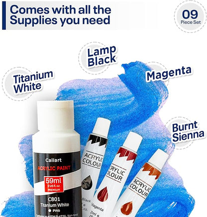 Painting4Real DIY Art Painting Kit for Adults – Learn to Paint Tropical Sunset with Video Tutorials – 9 Pieces Acrylic Paint Set for Adults –Perfect Christmas Crafts & Holiday Gifts for Art Lovers
