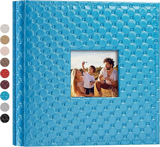 Mublalbum Small Photo Album 4x6 200 Photos Leather Cover Picture Book with Horizontal Pockets for Baby Wedding Anniversary and Family (Blue)