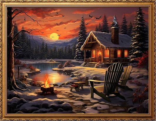Leczany Cross Stitch Stamped Kit for Beginner - The Beautiful Scenery of Dusk | DIY Embroidery Starter Patterns Craft Kit Needlepoint for Adults | 11CT, 3 Strands | 16.9x13 inches