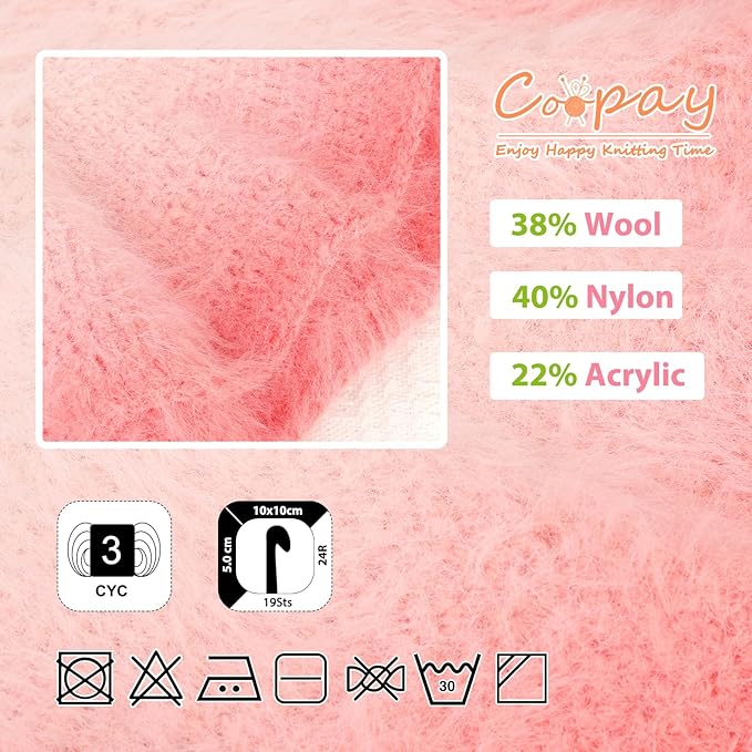 Coopay Ombre Yarn for Crocheting and Knitting - 4 Pack Dual Gradient Yarn Cake with Plush of 100g/3.52oz - 190m/207yds - 38% Wool, 40% Nylon, 22% Acrylic for Sweaters, Hats, Scarves (Pink Cherry)