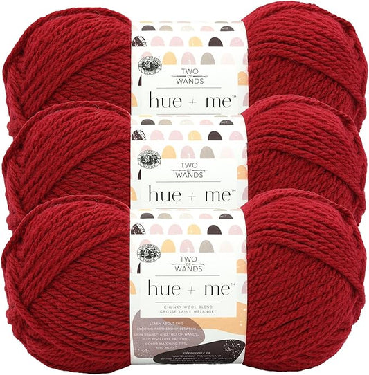 Lion Brand Yarn, Hue + Me Chunky Yarn for Crocheting, Knitting, and Crafts, Framboise, 3 Pack