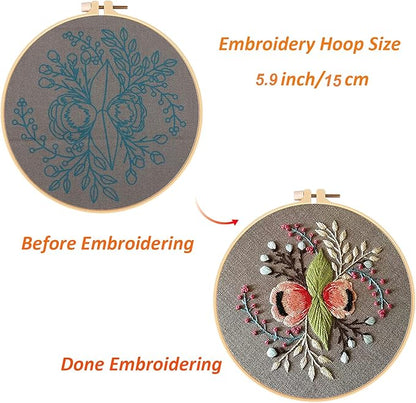 Louise Maelys Embroidery Starter Kit Full Range of Stamped Cross Stitch Kits for Beginner Including Cloth with Pattern,Embroidery Hoop,Color Threads