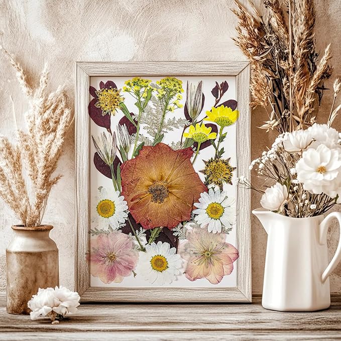 85Pcs Boho Dried Flowers for Crafts, Real Natural Pressed Flowers for Crafts Vintage Dried Pressed Flowers Dry Leaves for Resin, DIY Art, Scrapbook, Jewelry, Candle & Soap Making – Tweezers Included