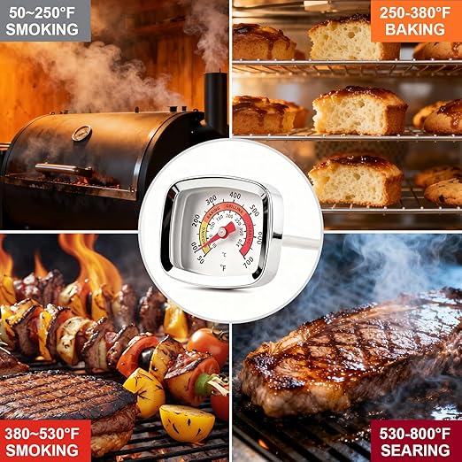 Mini Custom Grill Thermometer BBQ Thermometer for Grill Smoker Temperature Gauge for Meat Cooking Port Lamb Beef, Small Stainless Steel Temp Gauge, White CloudHand