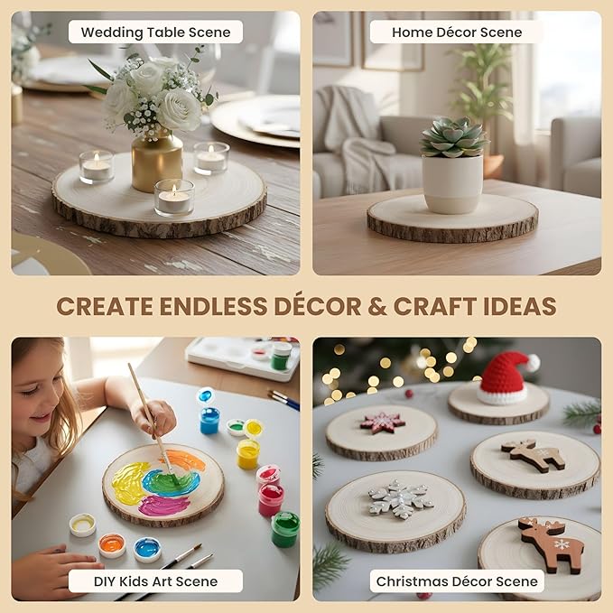 10 Pack Natural Wood Slices for Centerpieces – Rustic Wedding Table Decorations, Unfinished Wooden Rounds for DIY Crafts and Home Decor (8–9 inch)