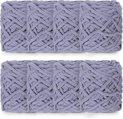 Buryeah 8 Pack Chunky Chenille Yarn for Crocheting Soft Thick Fluffy Yarn for Hand Knitting Bulky Velvet Blanket Plush for Weaving DIY Crafts Each 3.5 oz 55 Yards (Light Gray)