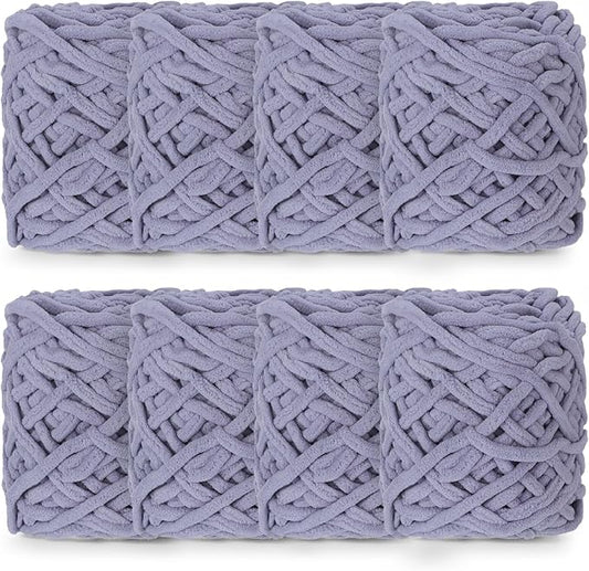 Buryeah 8 Pack Chunky Chenille Yarn for Crocheting Soft Thick Fluffy Yarn for Hand Knitting Bulky Velvet Blanket Plush for Weaving DIY Crafts Each 3.5 oz 55 Yards (Light Gray)