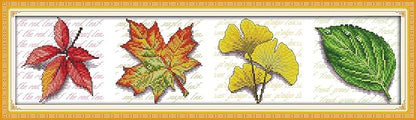 Qeerysew Cross Stitch Kits Stamped Full Range of Embroidery Starter Kits for Beginners DIY- Printed Kits Leaves(Printed) 11CT27.6x7.9inches