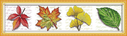 Qeerysew Cross Stitch Kits Stamped Full Range of Embroidery Starter Kits for Beginners DIY- Printed Kits Leaves(Printed) 11CT27.6x7.9inches
