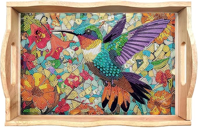 EWJRNSF Diamond Art Kits for Adults Wooden Serving Trays with Handles, 5D Diamond Painting Big Gem Arts and Craft Gifts Trays Decor Gift Home Decor (CP040)