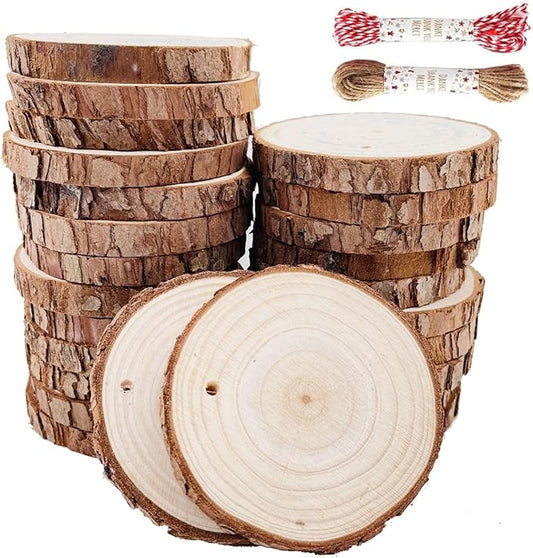Unfinished Natural Wood Slices 30 Pcs 2.4"-2.8" Inch Wood coaster pieces Craft Wood kit Predrilled with Hole Wooden Circles Great for Arts and Crafts Christmas Ornaments DIY Crafts Rustic Wedding Orna