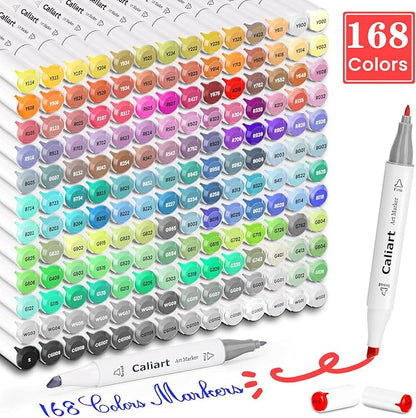 Caliart Markers, 168 Colors Dual Tip Art Markers Sketch Pens Permanent Alcohol Based, with Case for Adults Artists Drawing Illustration Sketching Coloring