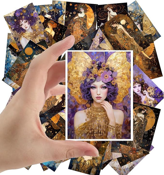 Large Stickers 24 pcs (2.5"x3.5" Each) Incredible Magical Women with Sparkles and Butterflies Vintage Postcards Retro Greeting Card Book Illustration Reprint Klimt Art Deco