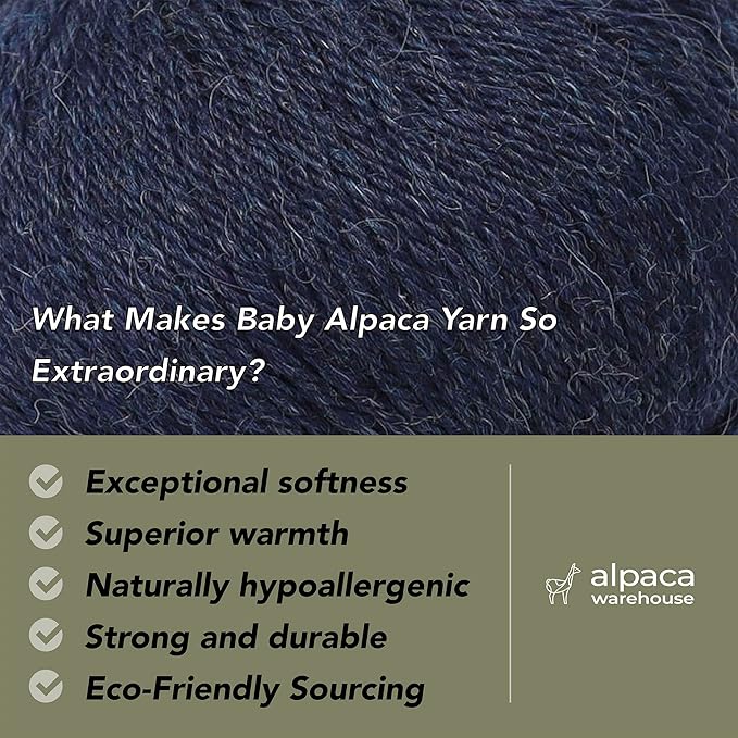 100% Baby Alpaca Yarn Wool Set of 3 Skeins (150 Grams) DK Weight - Made in Peru - Heavenly Soft and Perfect for Knitting and Crocheting (Blue Jean, DK)