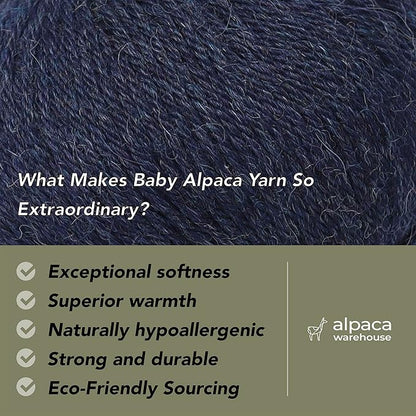 100% Baby Alpaca Yarn Wool Set of 3 Skeins (150 Grams) DK Weight - Made in Peru - Heavenly Soft and Perfect for Knitting and Crocheting (Blue Jean, DK)