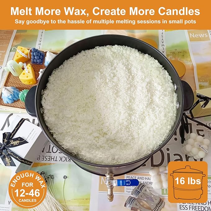 Leerie 16Lbs Wax Melter for Candle Making, L8 Large Electric Wax Melting Pot of Wax, Soy Wax Business Home Candle Making Kit with Heating Core Brass Spout & Temp Control