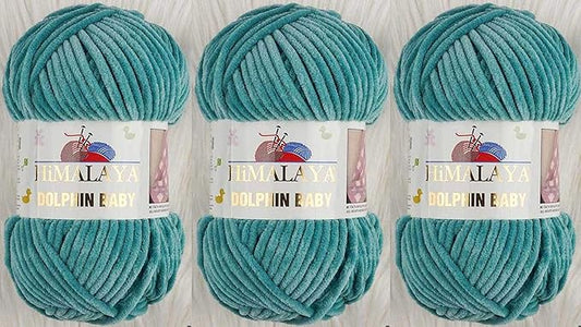 3 Skein/Pack Himalaya Dolphin Baby Chenille Yarn, Each Ball 100 gr (3.5 oz), 120 m (132 Yards), 100% Polyester, Super Bulky Baby Blanket Velvet Amigurumi Yarn, 80354 - Petrol Green
