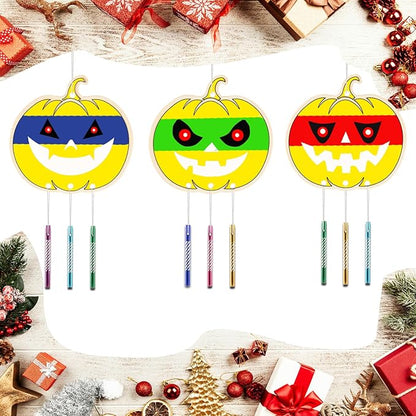 Wooden Pumkins Wind Chime Ornaments Painting Craft,12PCS Unfinished Wood Hanging Decoration,6 Style Cutouts for Adults Olders to Paint DIY Tags Wedding Home Decors Hanging