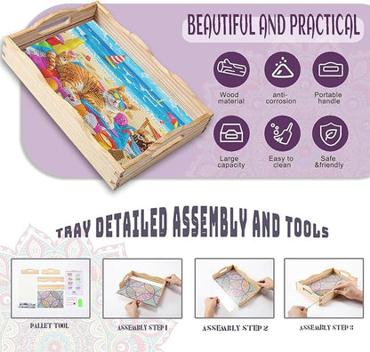 EWJRNSF Diamond Art Kits for Adults Wooden Serving Trays with Handles, 5D Diamond Painting Big Gem Arts and Craft Gifts Trays Decor Gift Home Decor 7.8x11.8 Inches Cat A