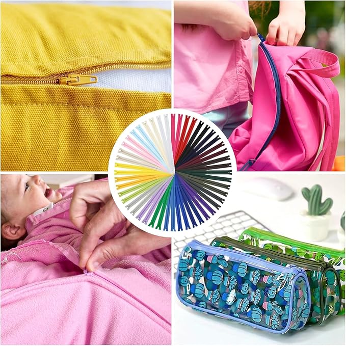 Invisible Zippers for Sewing, DOITEM 15pcs 30cm/12 Inch Invisible Multicolor Nylon Coil Zippers for Sewing and Crafts 15 Colors