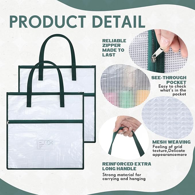 Feifeiya 2 Pack 17.7 Inch Sew Project Bag Quilting Embroidery Craft Organizer Storage Bag with Handle and Pocket Zippered with Tools for Art Craft Knitting Quilting Stitching