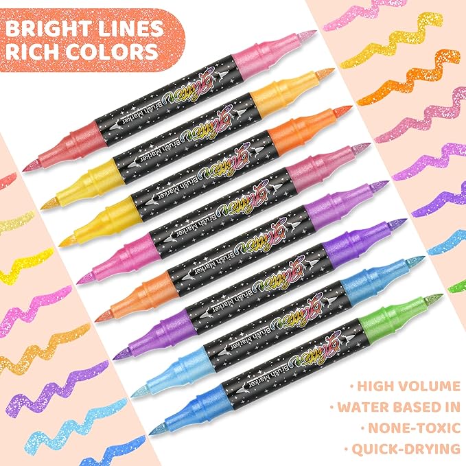ZSCM 48 Colors Duo Glitter Brush Markers, 24 Pack Stocking Stuffers, Metallic Sparkle Markers for Doodle Writing, Glitter Art Crafts Gifts Trendy Stuff Christmas Stocking Stuffers