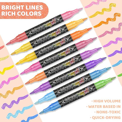 ZSCM 48 Colors Duo Glitter Brush Markers, 24 Pack Stocking Stuffers, Metallic Sparkle Markers for Doodle Writing, Glitter Art Crafts Gifts Trendy Stuff Christmas Stocking Stuffers