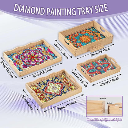 EWJRNSF Diamond Art Kits for Adults Wooden Serving Trays with Handles, 5D Diamond Painting Big Gem Arts and Craft Gifts Trays with Phone Holder Decor Gift Home Decor 12.2x16.1 Inches Mandala