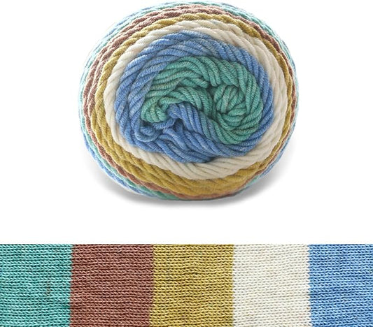 Franel Cotton Acrylic Yarn-45% Cotton 55% Acrylic - 100g, Gradient-White Blue Yellow Brown Green, Perfect for Crocheting Knitting Scarves Shawls Blankets Gradient Variegated Yarn