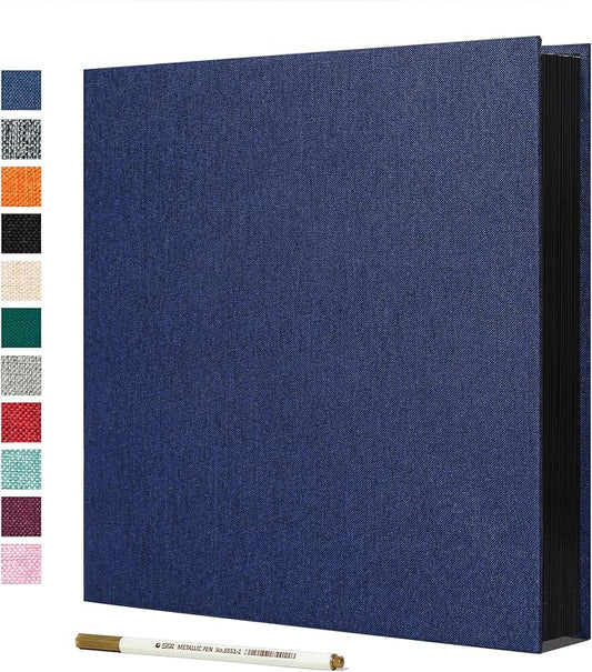 Spbapr Large Photo Album Self Adhesive Linen Cover Magnetic Scrapbook Album DIY Scrap Book 60 Black Sticky Pages for 3x5 4x6 5x7 8x10 Pictures with A Metal Pen