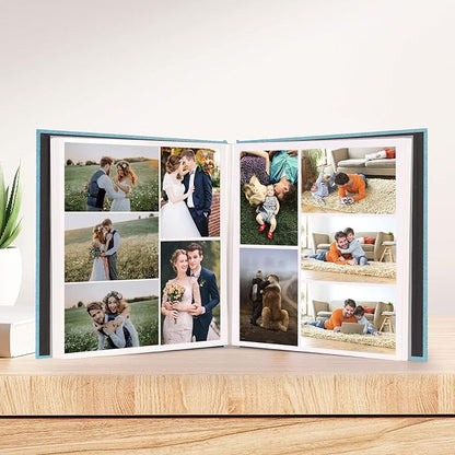 Aenbuslm Photo Album Self Adhesive Pages for 4x6 5x7 8x10 Pictures Scrapbook Magnetic Photo Albums with Sticky Pages Books with A Metallic Pen for Baby Wedding Family 13.2x12.8 LightBlue 60 Pages