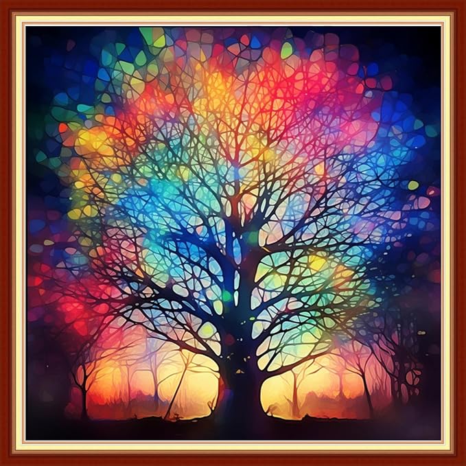 Joyhoor Cross Stitch Kits for Beginners Stamped Cross-Stitch Supplies Needlework preprint Embroidery Kits for Adults DIY Needlepoint Kits Embroidery Patterns 11CT-Noctilucent Tree 18.x18 inch