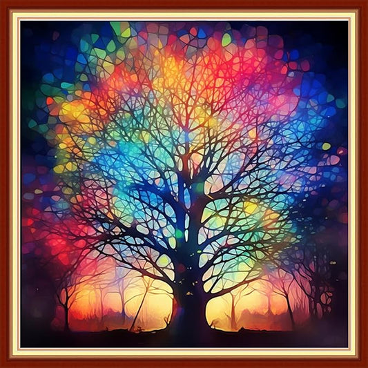 Joyhoor Cross Stitch Kits for Beginners Stamped Cross-Stitch Supplies Needlework preprint Embroidery Kits for Adults DIY Needlepoint Kits Embroidery Patterns 11CT-Noctilucent Tree 18.x18 inch