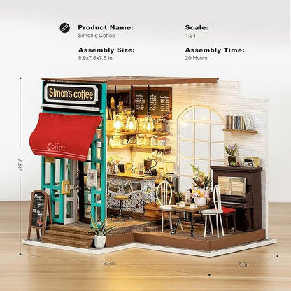 Rolife DIY Miniature Cafe House Kit for Adults to Build, Tiny House Making Kit with Furniture, Halloween/Christmas Decorations/Gifts