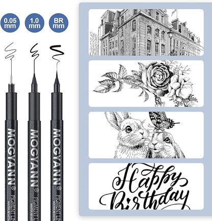 Mogyann Drawing Pens Black Art Pens for Drawing 12 Size Waterproof Ink Pens for Artists Sketching, Manga, Writing