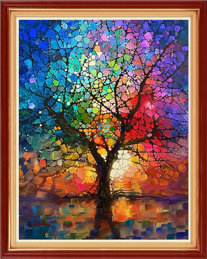 Funchey Stamped Cross Stitch Kits, DIY Cross Stitch Pattern for Adults Beginners Needlepoint Kits Embroidery Kit Arts and Crafts 11CT-Abstract Tree Moon 16x20 inchs