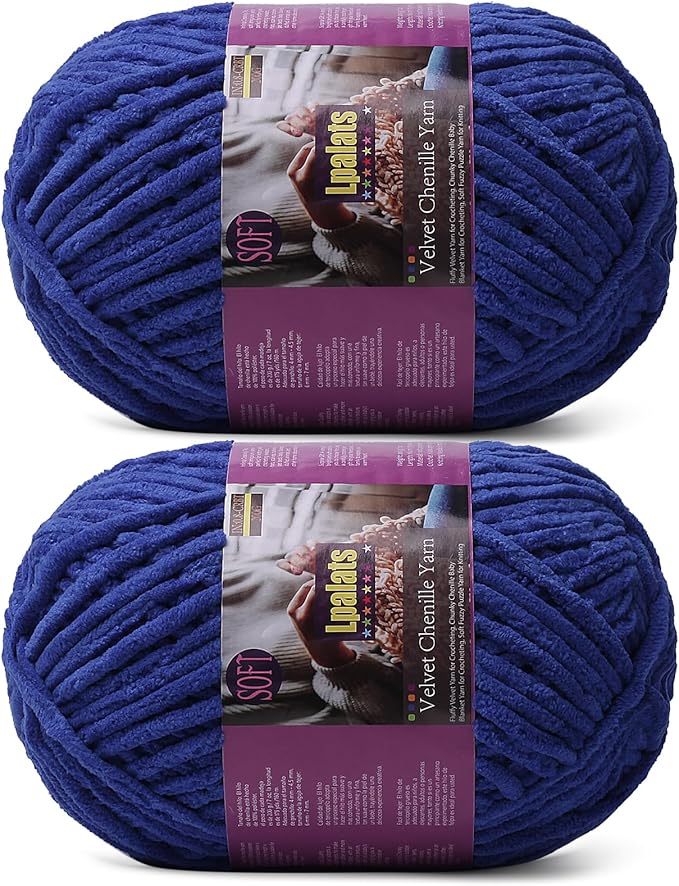 Chunky Chenille Yarn for Crocheting - 2x200g Baby Blanket Yarn for Crocheting Soft - 350 Yards Fluffy Thick Plush Yarns for Knitting Blankets Amigurumi (2, Dark Blue)