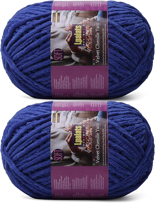 Chunky Chenille Yarn for Crocheting - 2x200g Baby Blanket Yarn for Crocheting Soft - 350 Yards Fluffy Thick Plush Yarns for Knitting Blankets Amigurumi (2, Dark Blue)